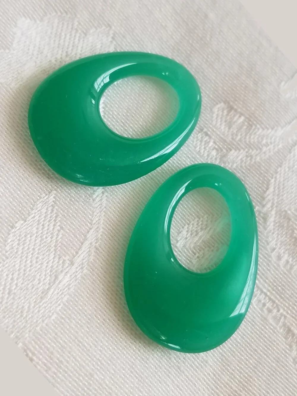 Vintage Translucent Jade Green Oval Hoop Pendants DIY Jewelry Charms - Set of 2